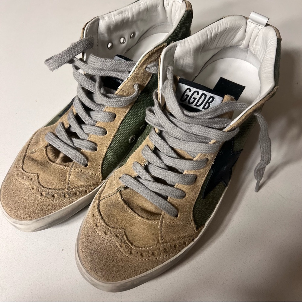 Golden Goose Mid Star Sneakers in White and Green - Picture 5 of 10